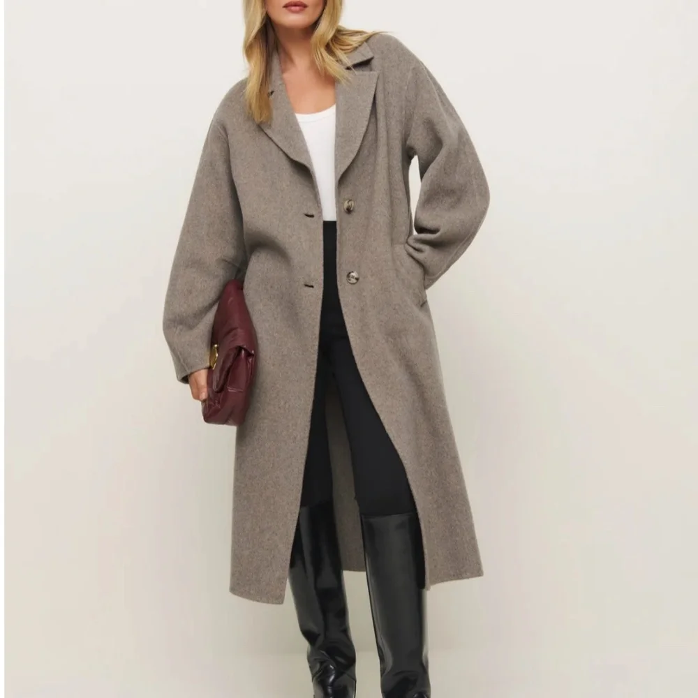 NEW Reformation Wyatt Wool Double Faced Coat - Stone Beige - Picture 3 of 13
